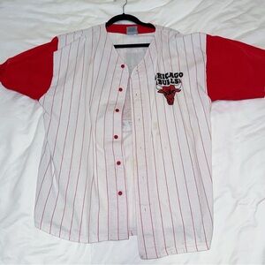 Vintage Chicago Bulls Red and White Baseball Jersey
